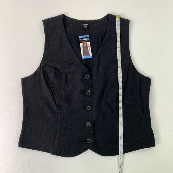 Express Women's Vest L Classic Fit V-Neck Button Up Linen Vest Black Size L - Picture 6 of 7